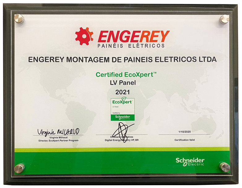 ENGEREY PAINÉIS ELÉTRICOS É RECONHECIDA PELA SCHNEIDER ELECTRIC COMO UM PARCEIRO GLOBAL ECOXPERT LV CERTIFIED